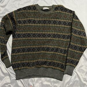 Burberry Men's Green and Brown Patterned Crewneck Sweater